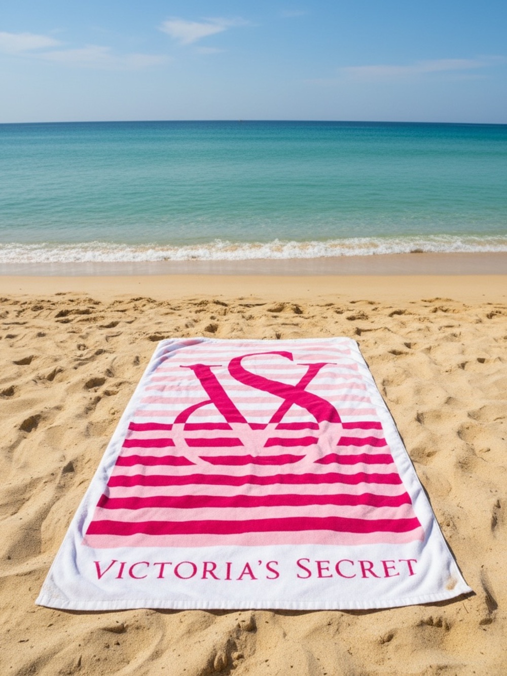 Victoria's Secret Beach Towel VS Logo Pink White Striped 100% Cotton